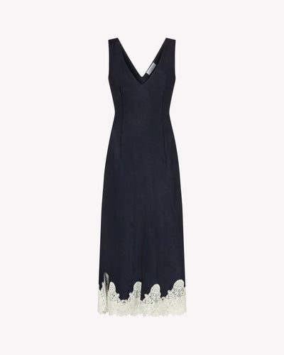 Midi Dress with Lace Hem - Navy Blue SERENA BUTE