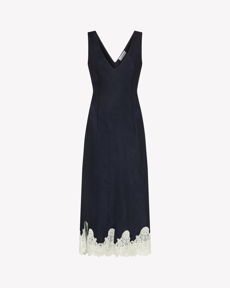 Satin Midi Dress with Lace Hem - Navy Blue picture #2