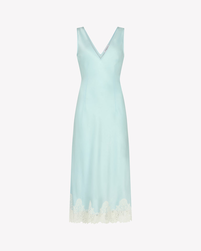 Satin Midi Dress with Lace Hem - Pale Blue SERENA BUTE