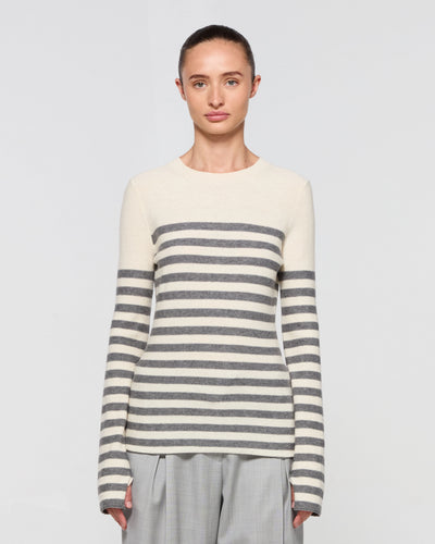 Merino Wool Striped Fitted Jumper - Cream and Grey SERENA BUTE
