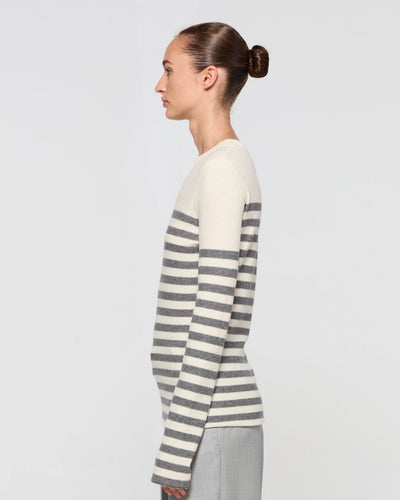 Merino Wool Striped Fitted Jumper - Cream and Grey SERENA BUTE