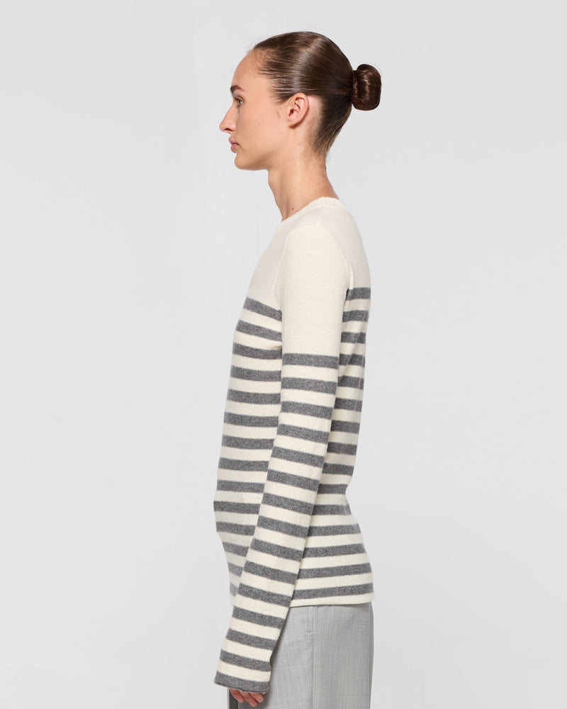 Merino Wool Striped Fitted Jumper - Cream and Grey picture #3