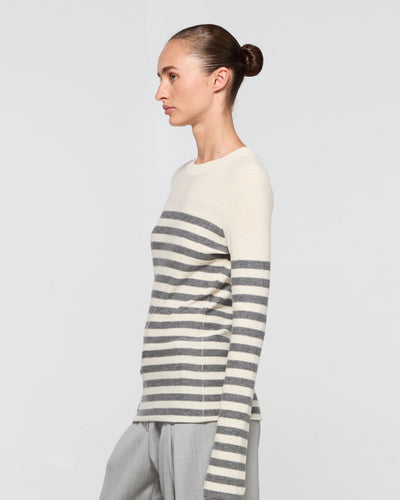 Merino Wool Striped Fitted Jumper - Cream and Grey SERENA BUTE