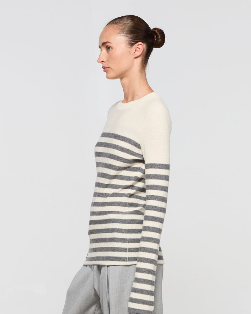 Merino Wool Striped Fitted Jumper - Cream and Grey picture #4