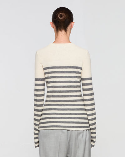 Merino Wool Striped Fitted Jumper - Cream and Grey SERENA BUTE