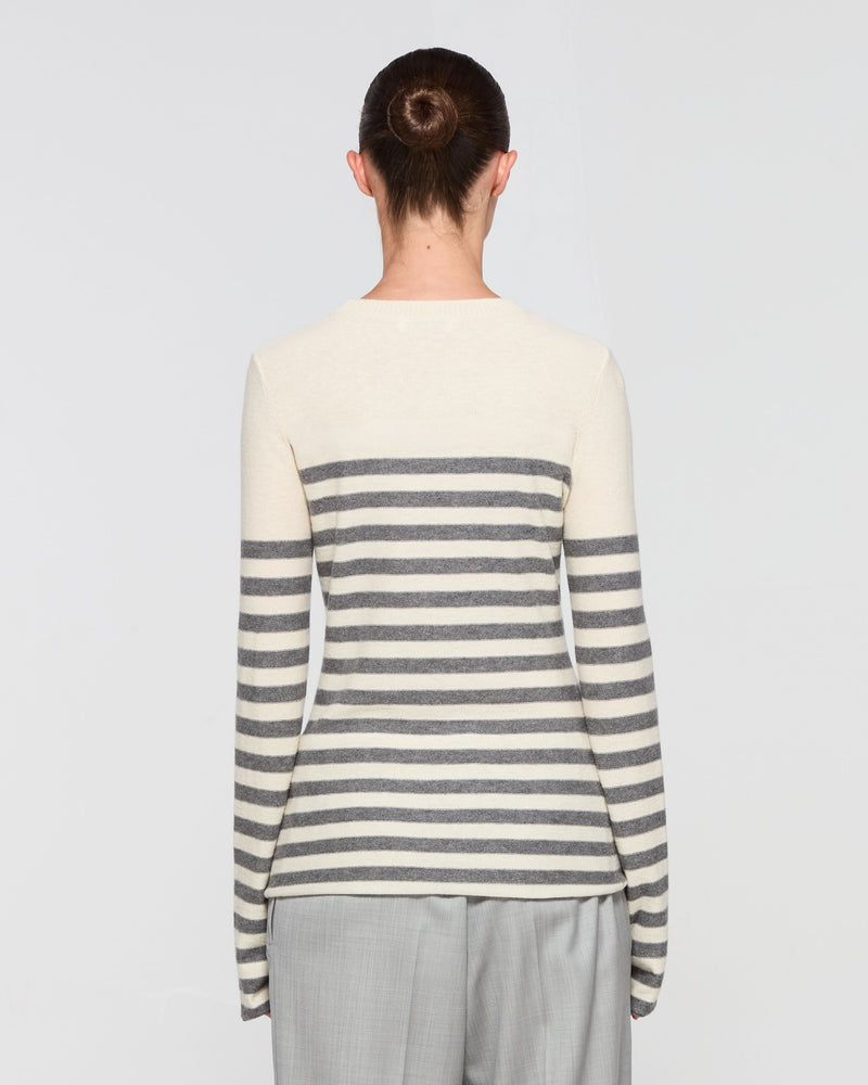 Merino Wool Striped Fitted Jumper - Cream and Grey SERENA BUTE
