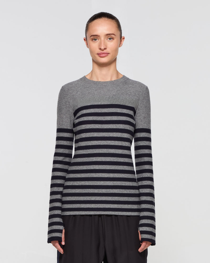 Merino Wool Striped Fitted Jumper - Grey and Navy picture #2