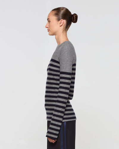 Merino Wool Striped Fitted Jumper - Grey and Navy SERENA BUTE