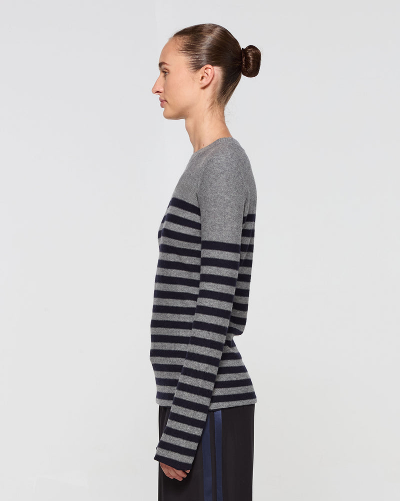 Merino Wool Striped Fitted Jumper - Grey and Navy picture #3