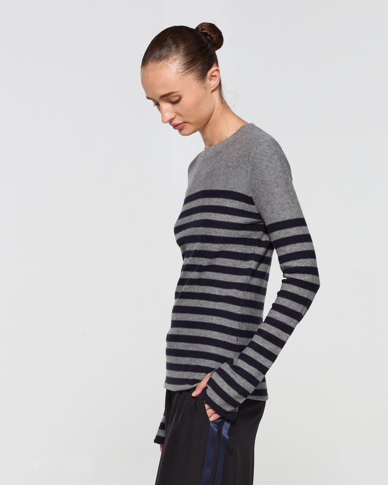 Merino Wool Striped Fitted Jumper - Grey and Navy picture #4