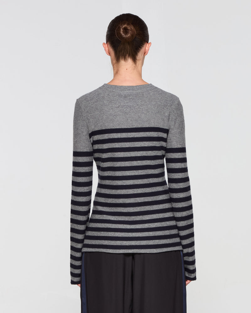 Merino Wool Striped Fitted Jumper - Grey and Navy SERENA BUTE