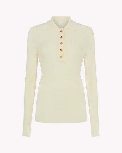 Ribbed Henley Top - Cream SERENA BUTE