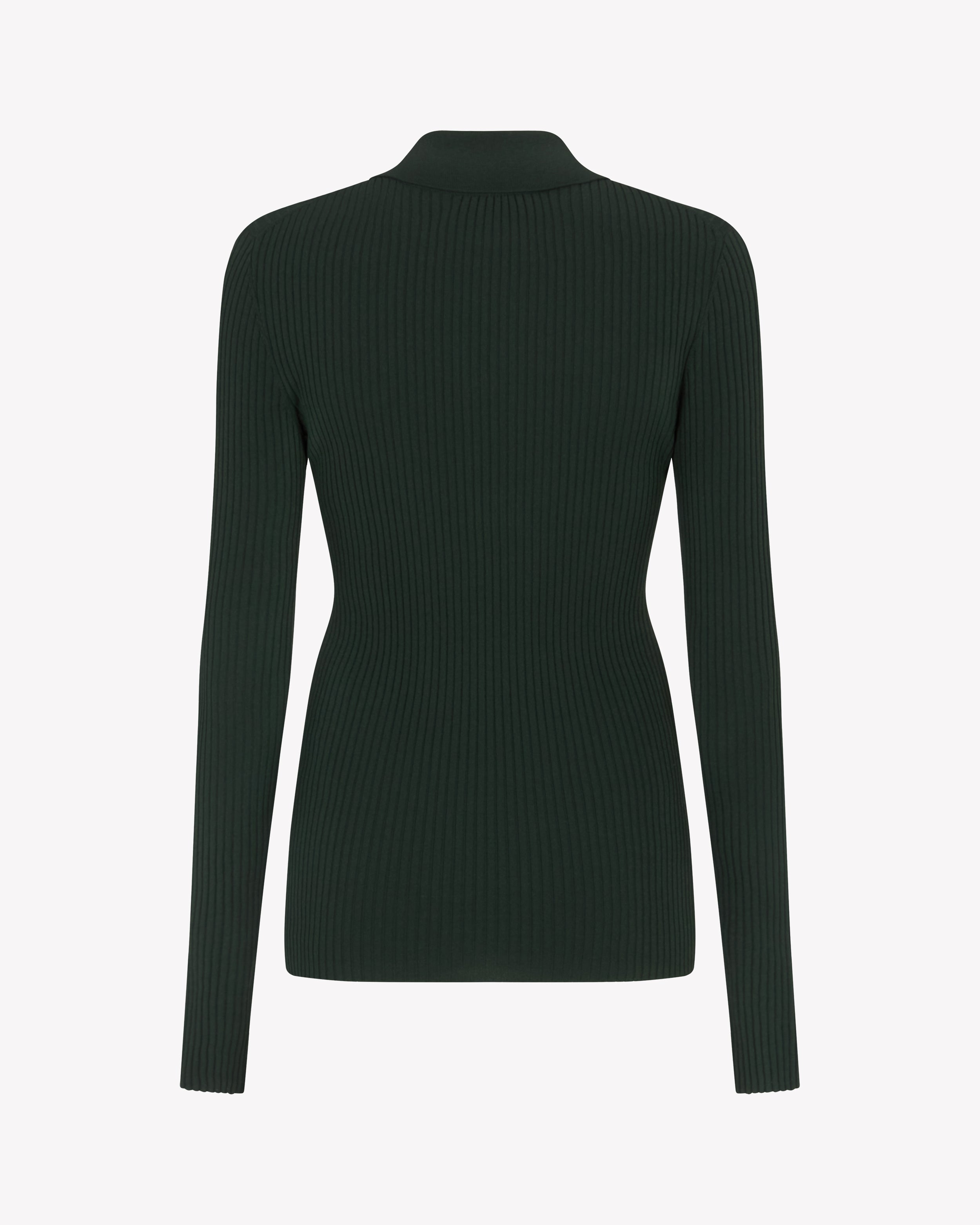 Ribbed Henley Top - Forest Green