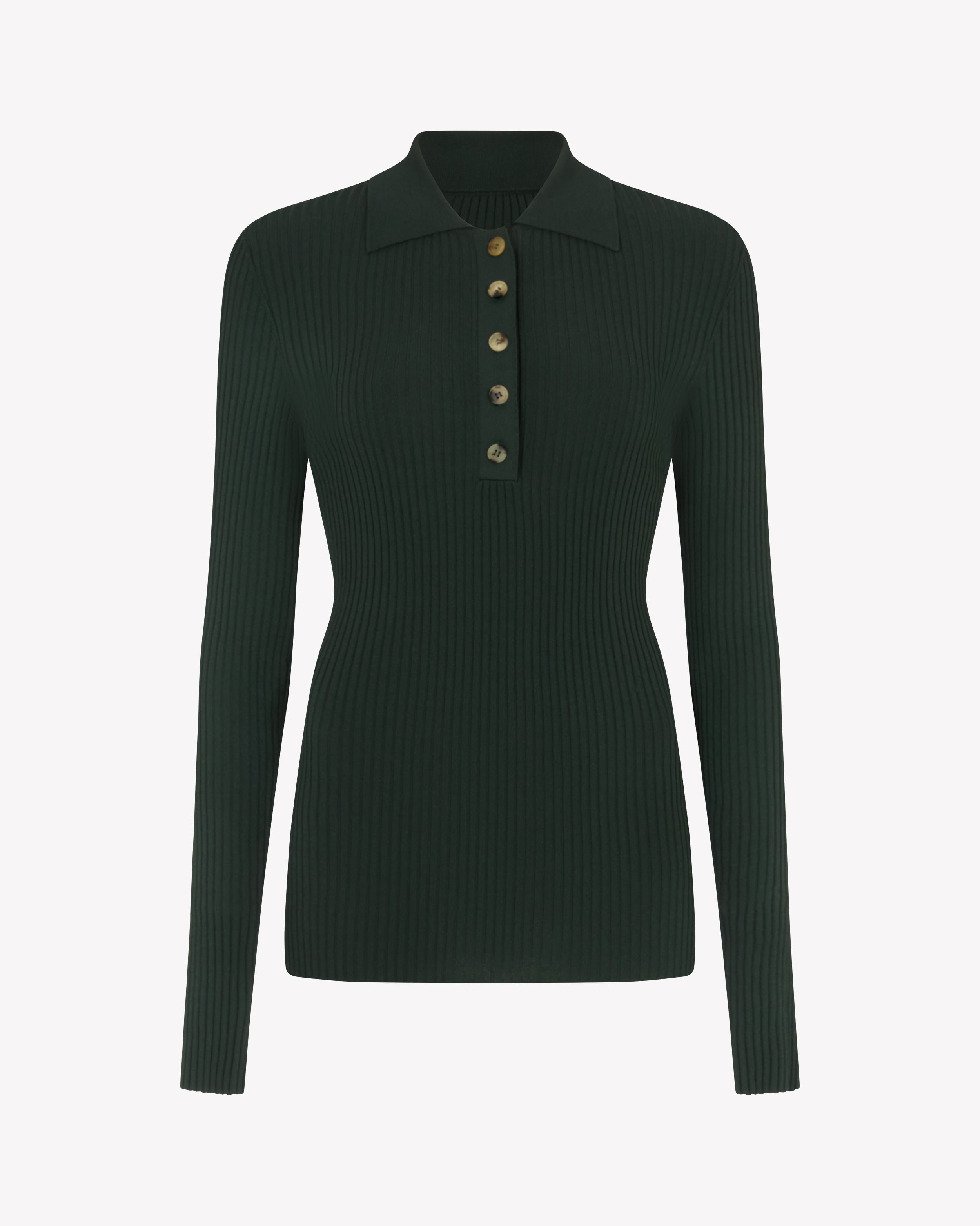 Ribbed Henley Top - Forest Green