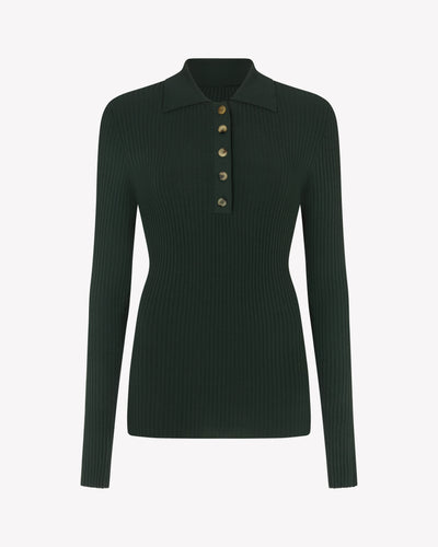 Ribbed Henley Top - Forest Green SERENA BUTE