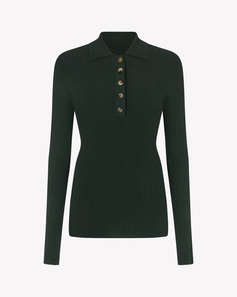 Ribbed Henley Top - Forest Green picture #2