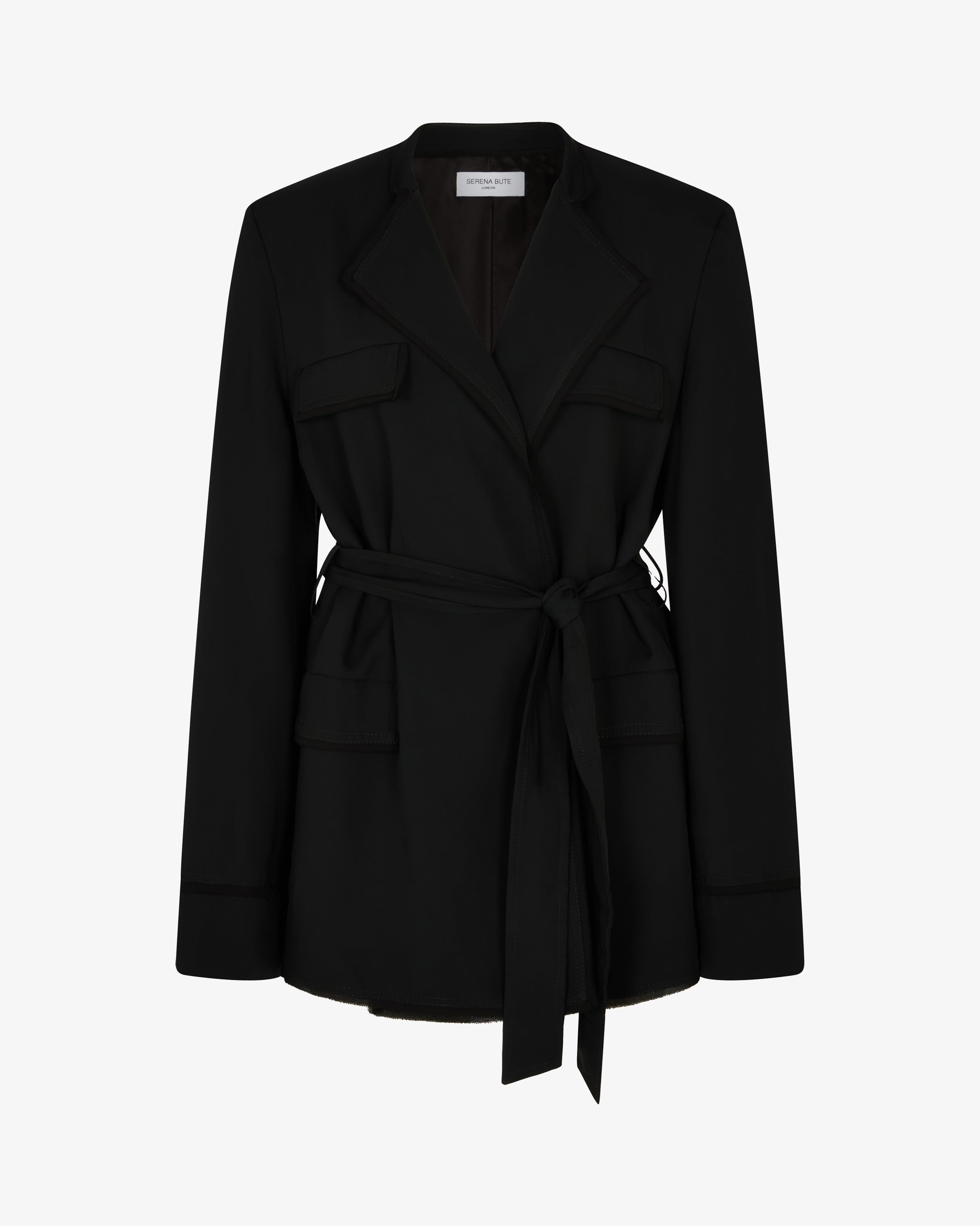 Relaxed Jacket with Georgette Trim - Black