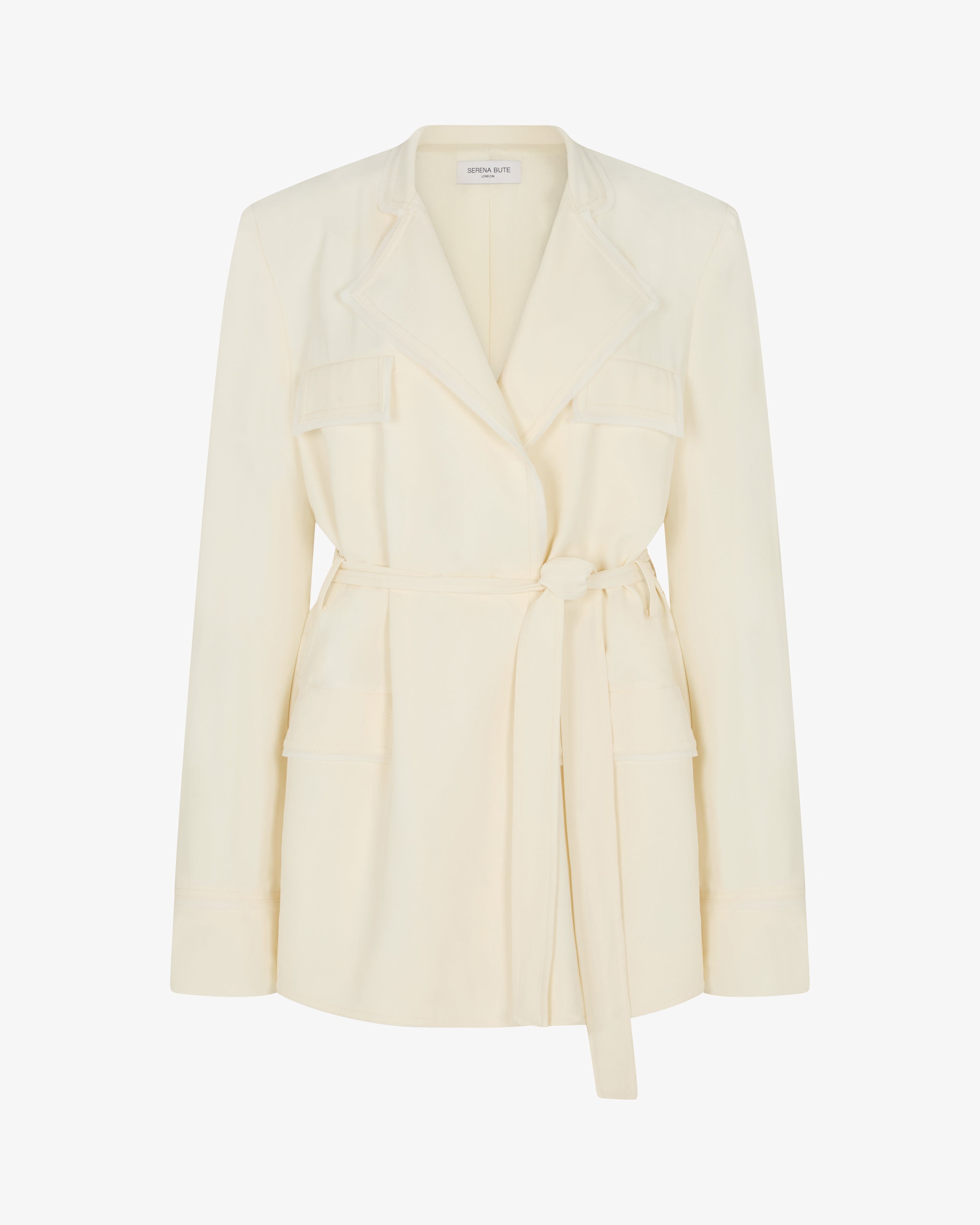 Relaxed Jacket with Georgette Trim - Cream