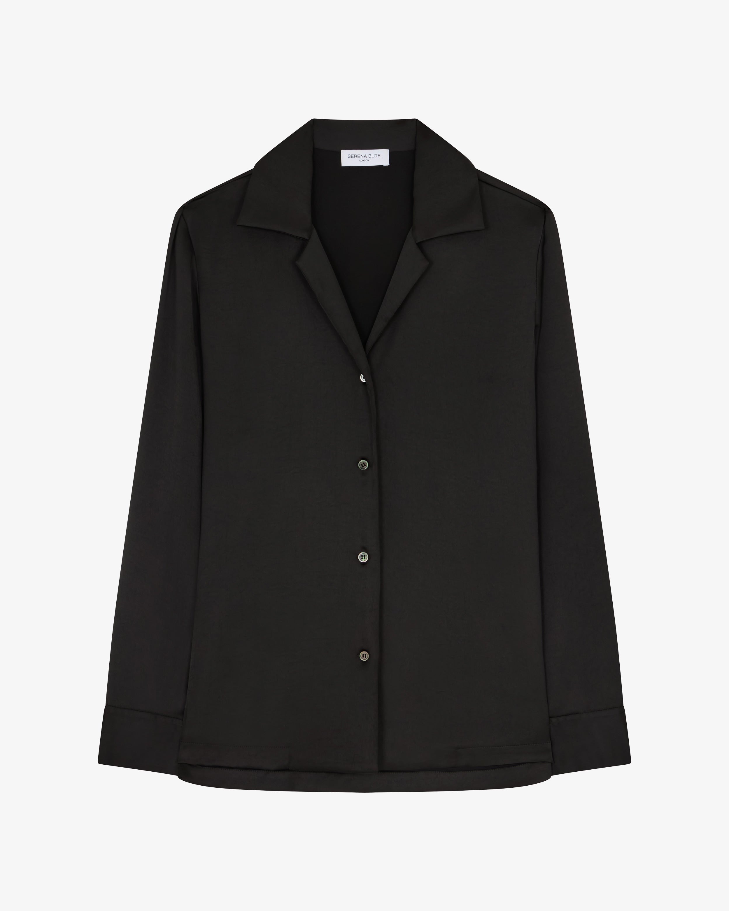 Satin Revere Collar Shirt - Black