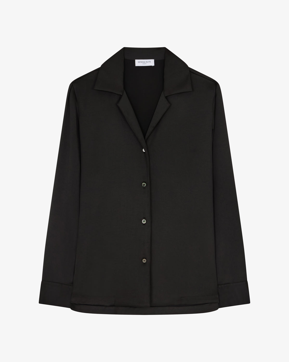 Satin Revere Collar Shirt - Black