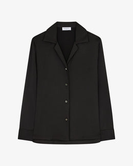 Satin Revere Collar Shirt - Black