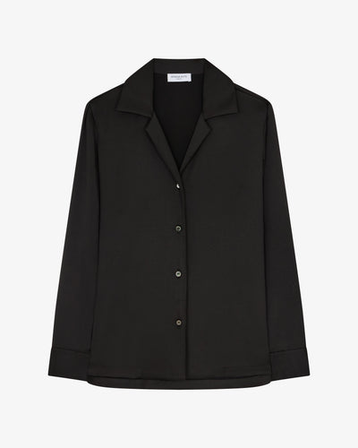 Satin Revere Collar Shirt - Black SERENA BUTE