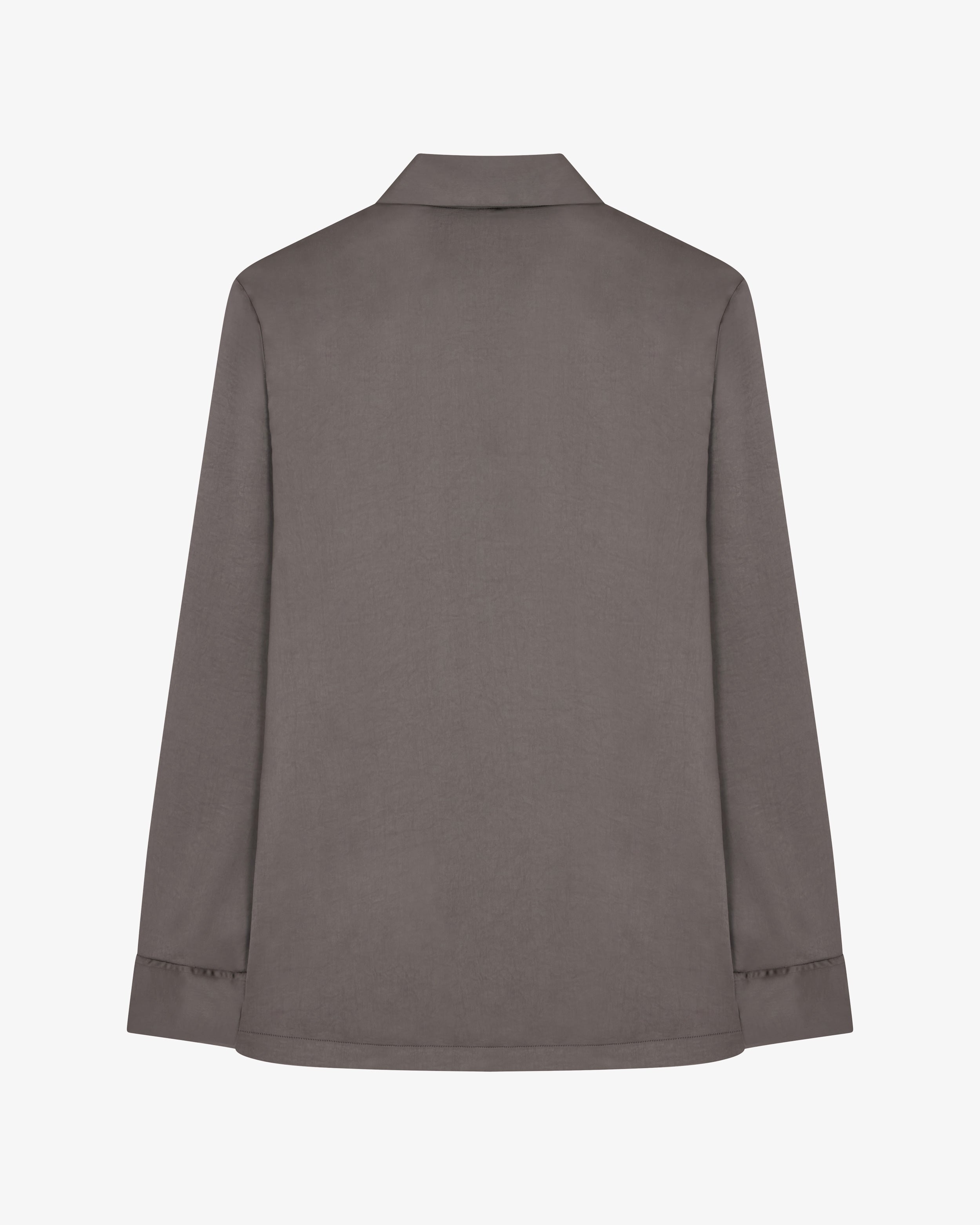 Satin Revere Collar Shirt - Charcoal