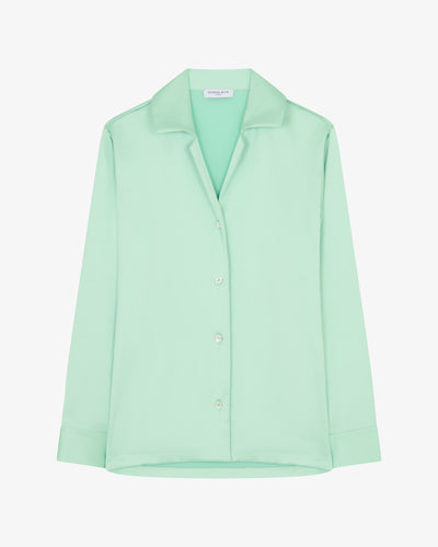 Satin Revere Collar Shirt - Mint SERENA BUTE