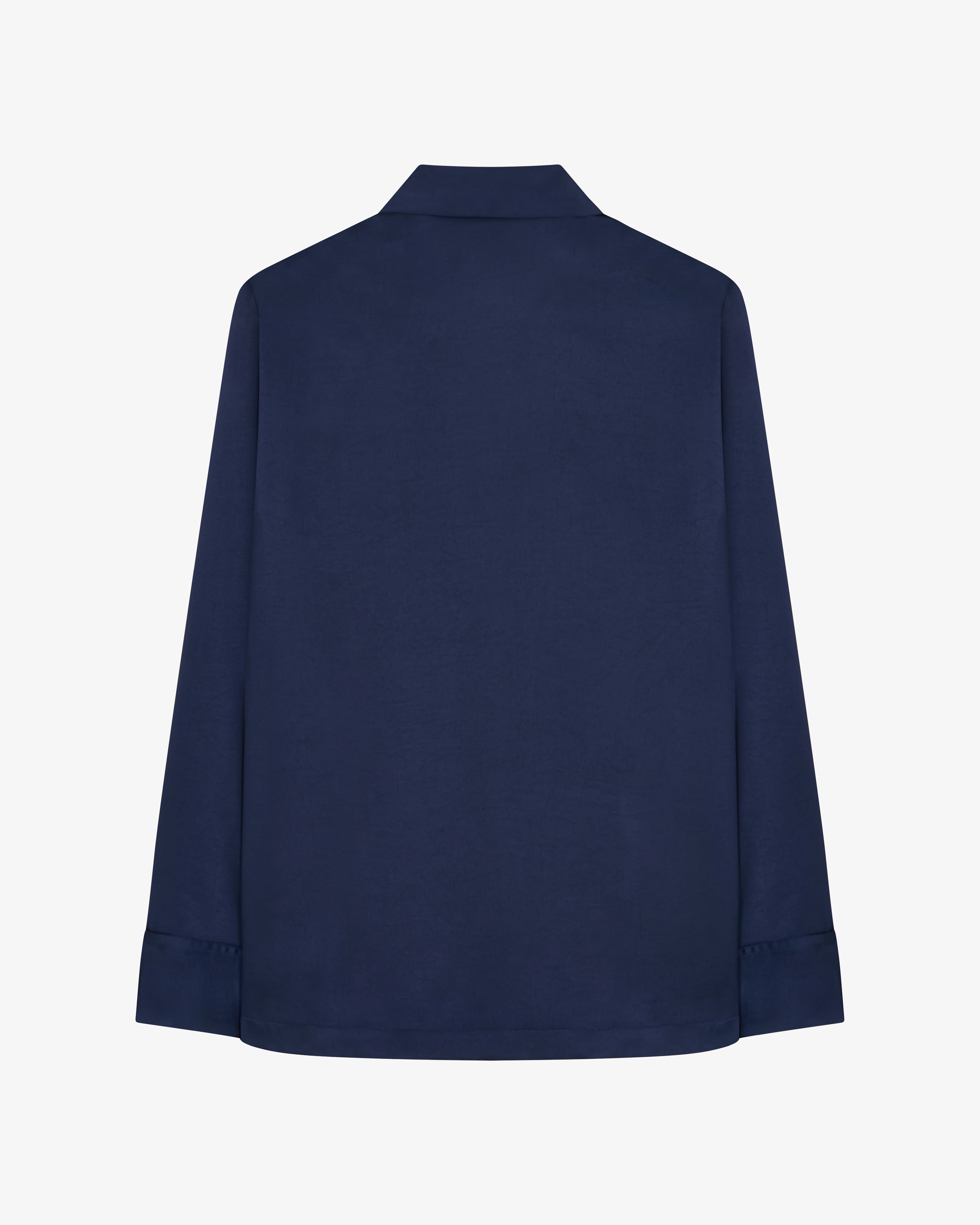 Satin Revere Collar Shirt - Dark Navy