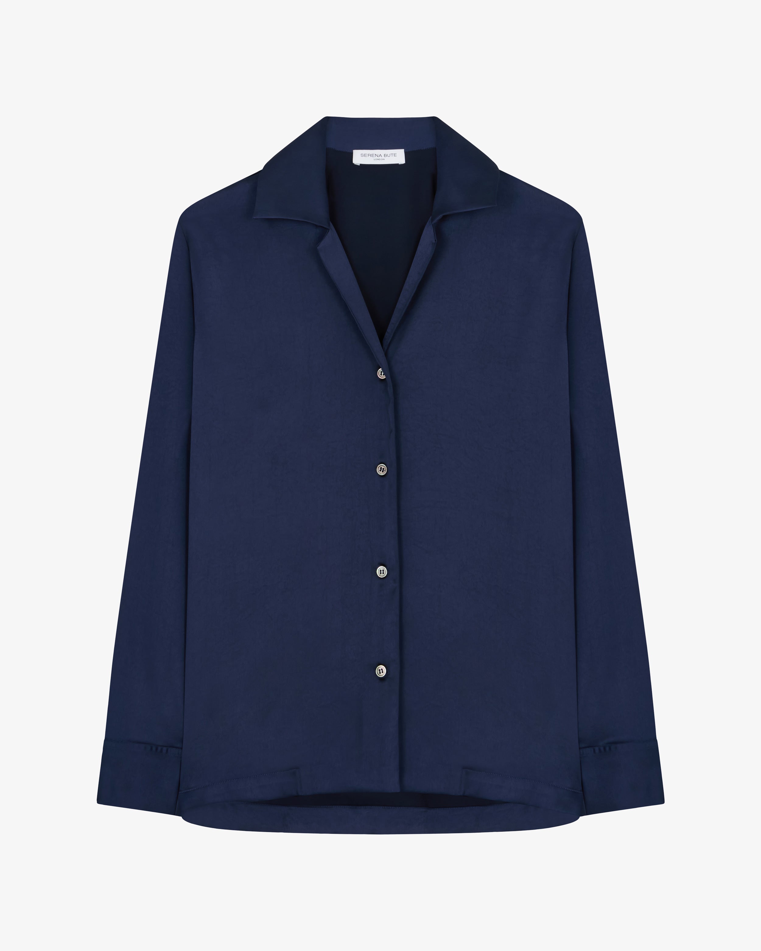 Satin Revere Collar Shirt - Dark Navy