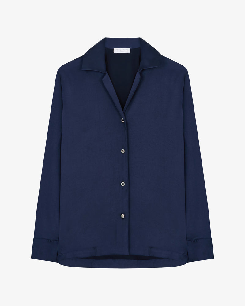 Satin Revere Collar Shirt - Dark Navy picture #2