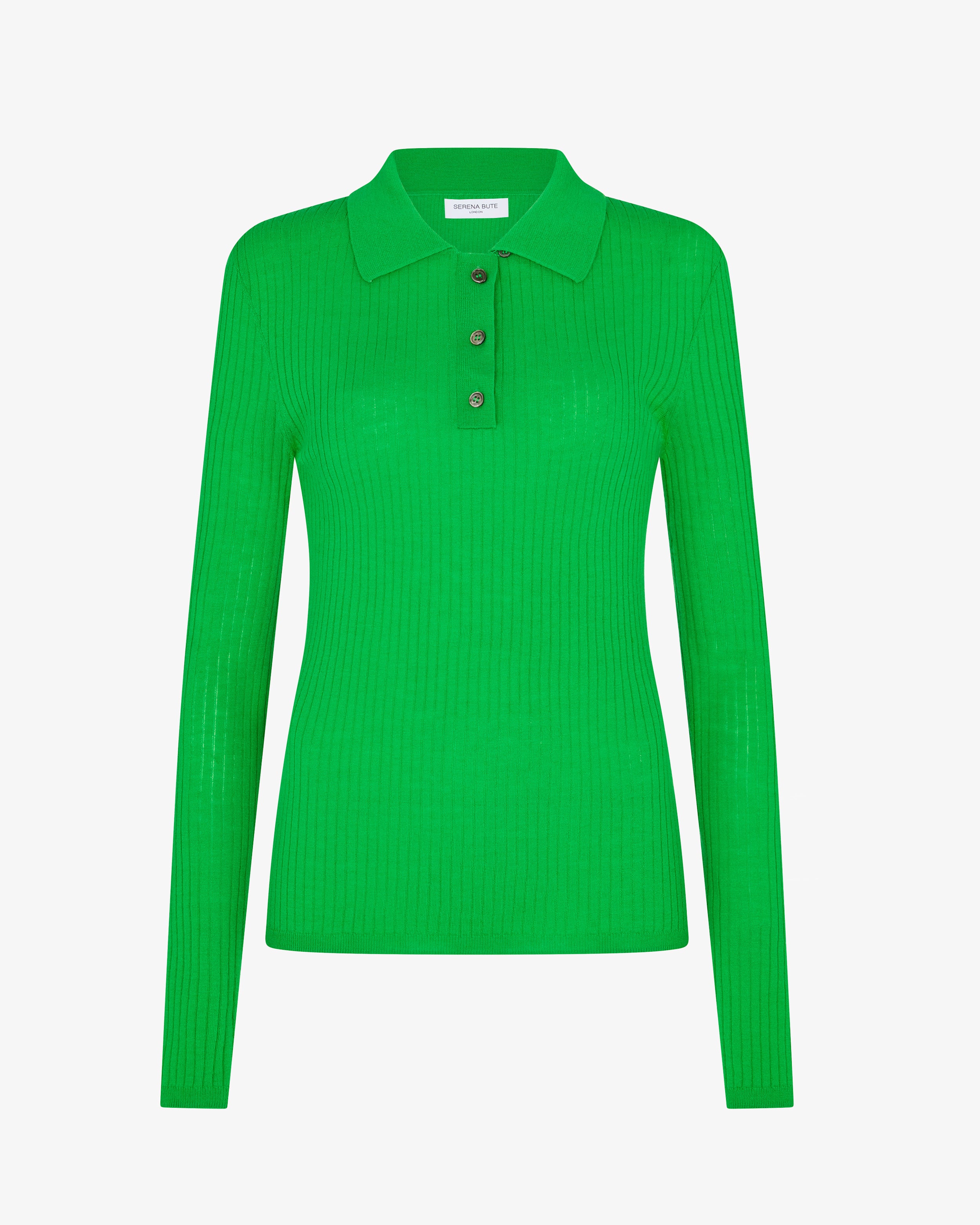 Ribbed Henley Top - Bright Green