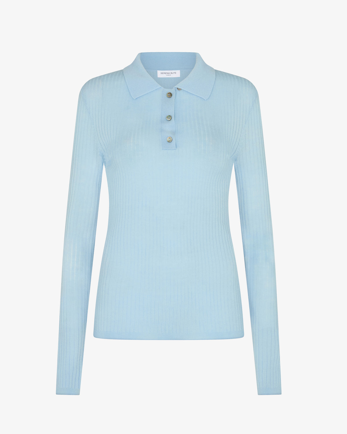 Ribbed Henley Top - Light Blue