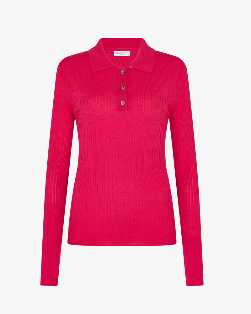 Ribbed Henley Top - Magenta picture #2