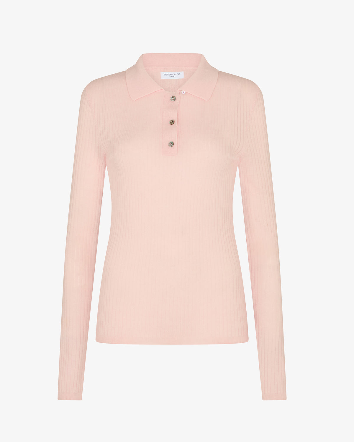 Ribbed Henley Top - Powder Pink