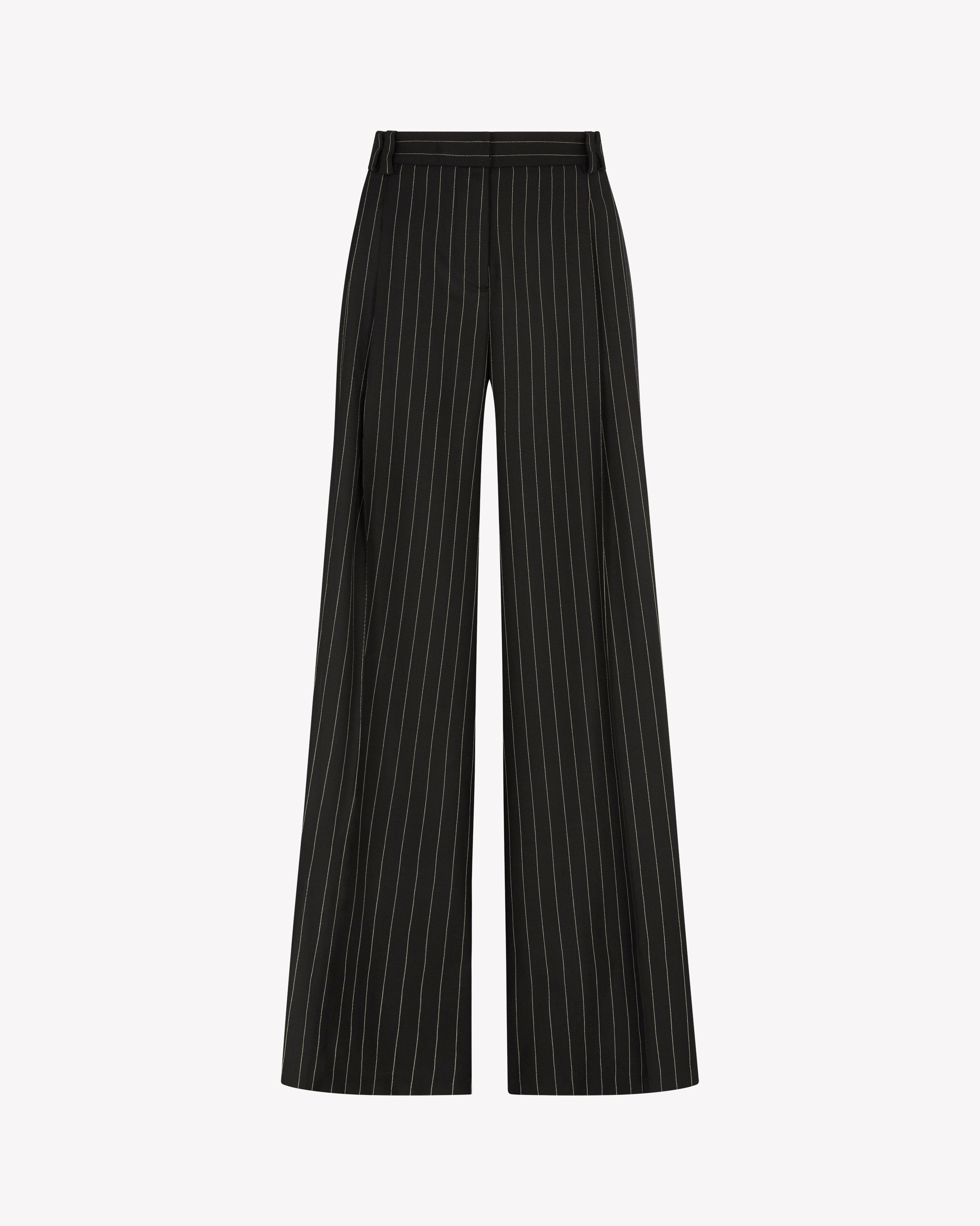 Serena Trouser - Black Pinstripe Wool