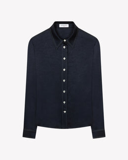 Satin Serena Shirt - Navy Blue
