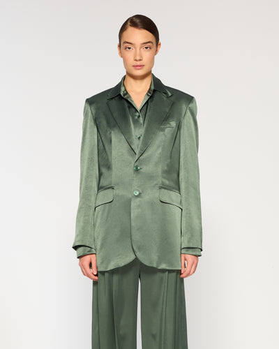 Satin Boyfriend Blazer - Dark Green SERENA BUTE