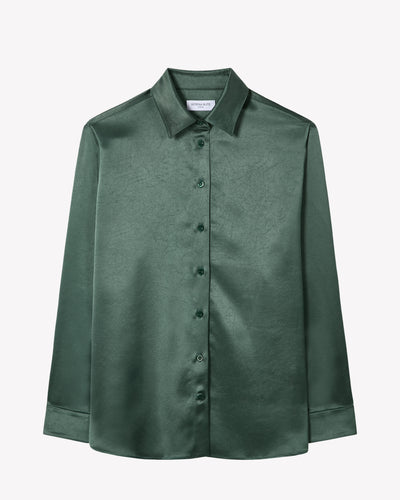 Satin Boyfriend Shirt - Dark Green SERENA BUTE