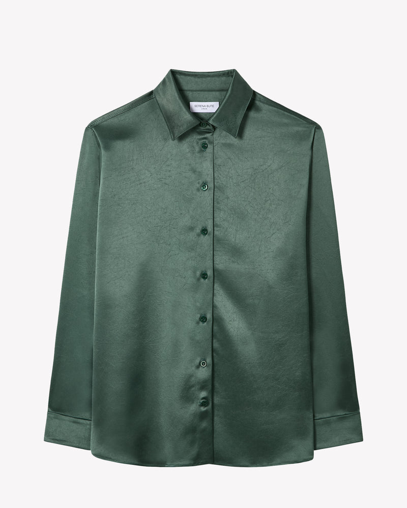Satin Boyfriend Shirt - Dark Green picture #2