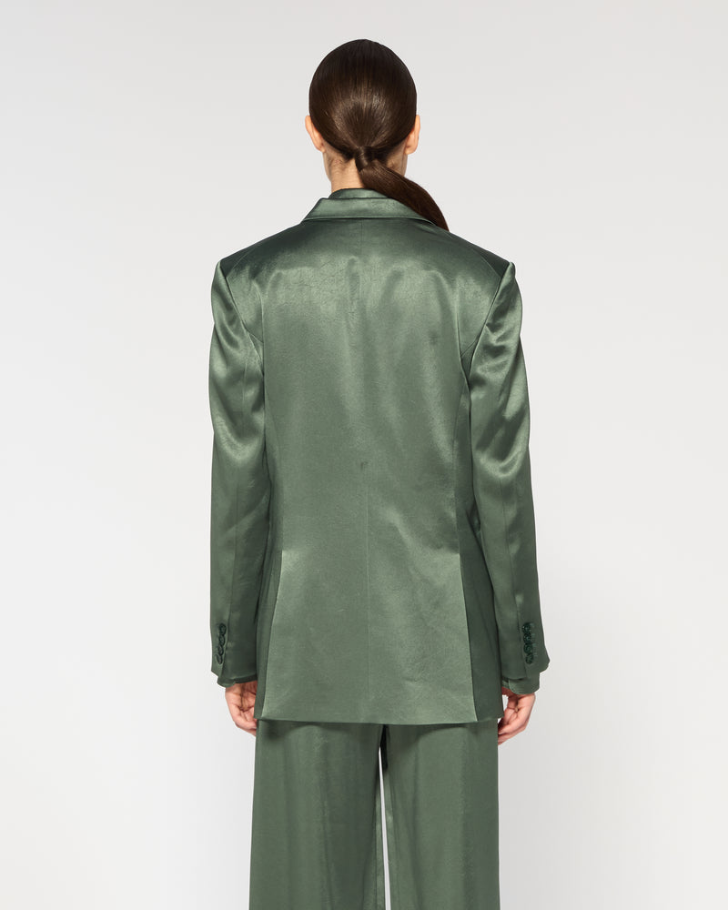 Satin Boyfriend Blazer - Dark Green SERENA BUTE