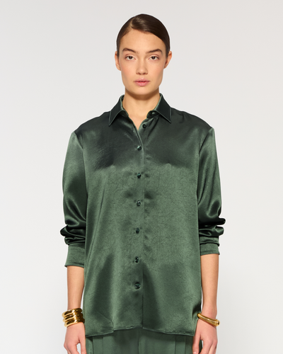 Satin Boyfriend Shirt - Dark Green SERENA BUTE