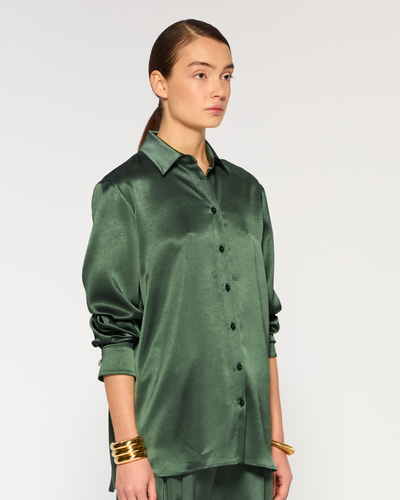 Satin Boyfriend Shirt - Dark Green SERENA BUTE