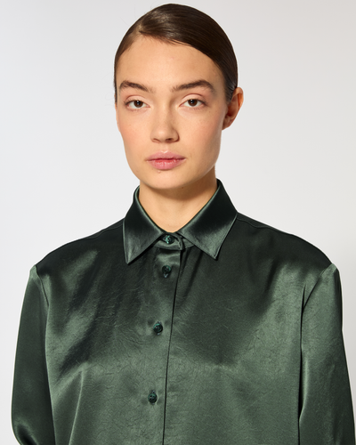 Satin Boyfriend Shirt - Dark Green SERENA BUTE