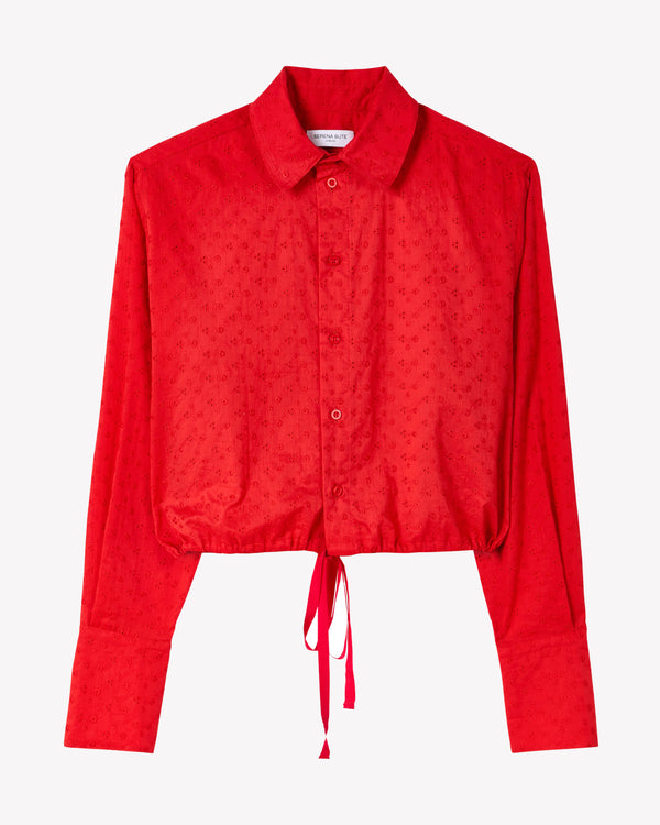 Broderie Drawstring Shirt - Red