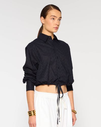 Broderie Drawstring Shirt - Navy Blue SERENA BUTE