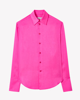 Crinkled Satin Paris Shirt - Shocking Pink