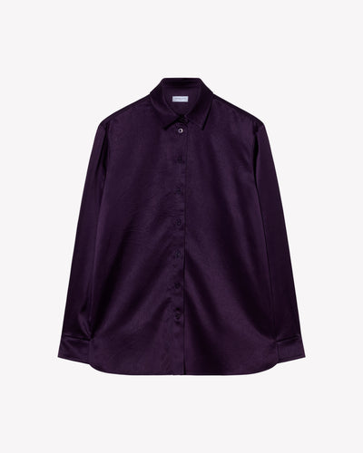 Satin Boyfriend Shirt - Aubergine SERENA BUTE