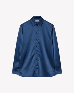 Satin Boyfriend Shirt - Dusty Navy Blue