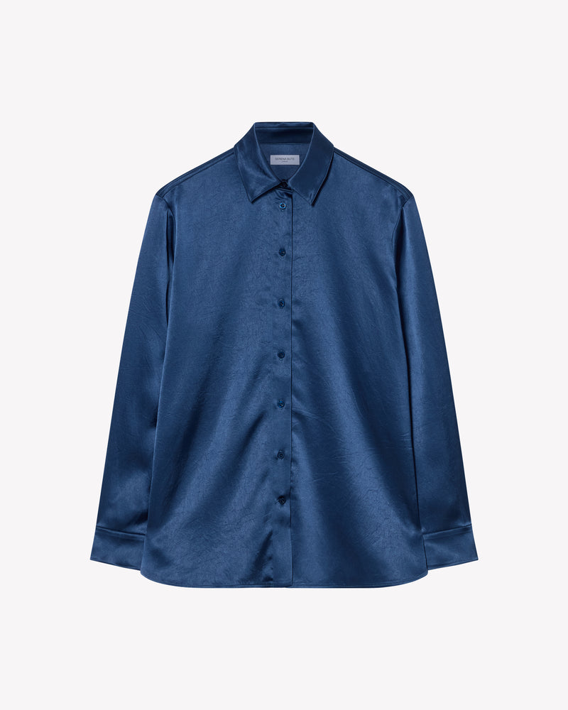 Satin Boyfriend Shirt - Dusty Navy Blue picture #1
